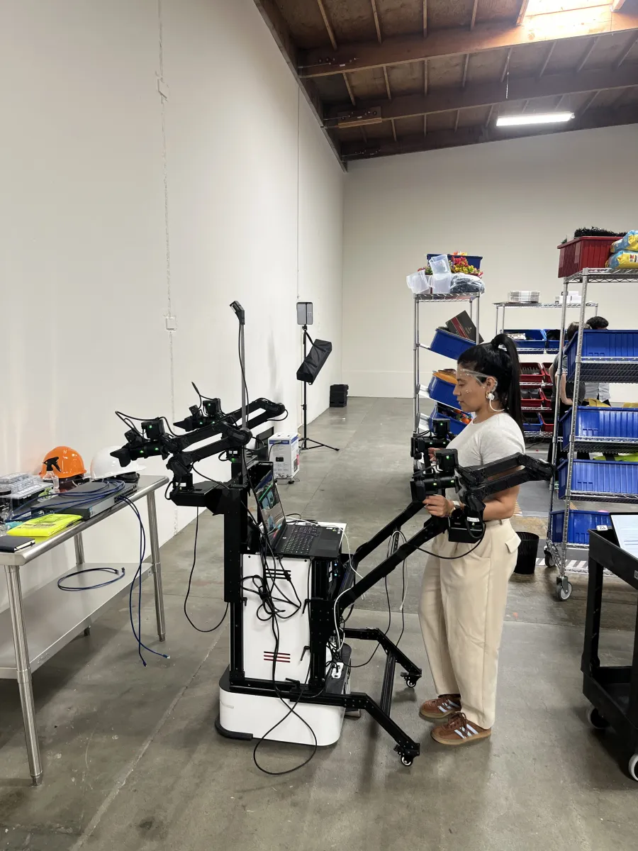 Pilot wearing brain wave headset at Encord warehouse